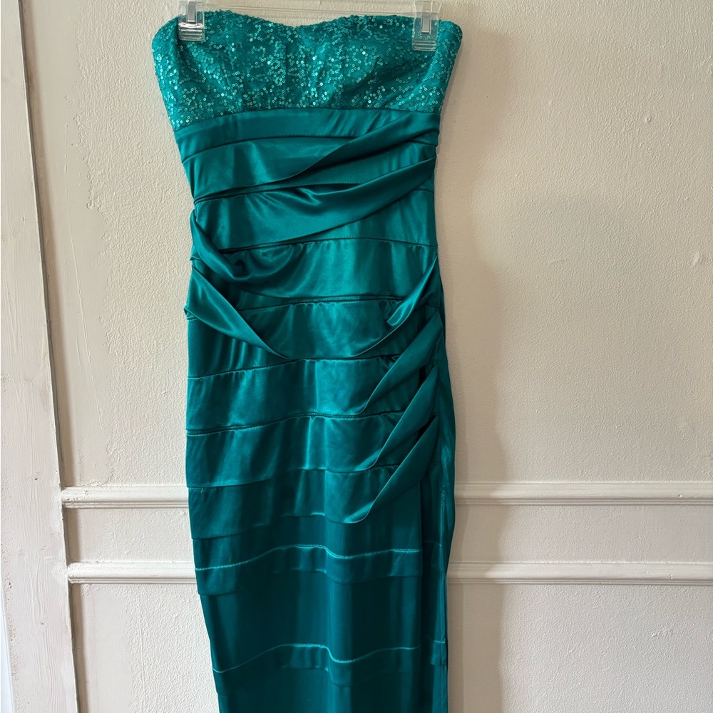 Ruby Rox Strapless Teal Dress with Sequin Detail